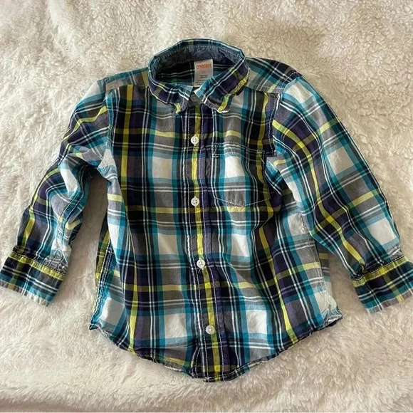 Gymboree 2T blue and yellow plaid button down shirt - Picture 1 of 3